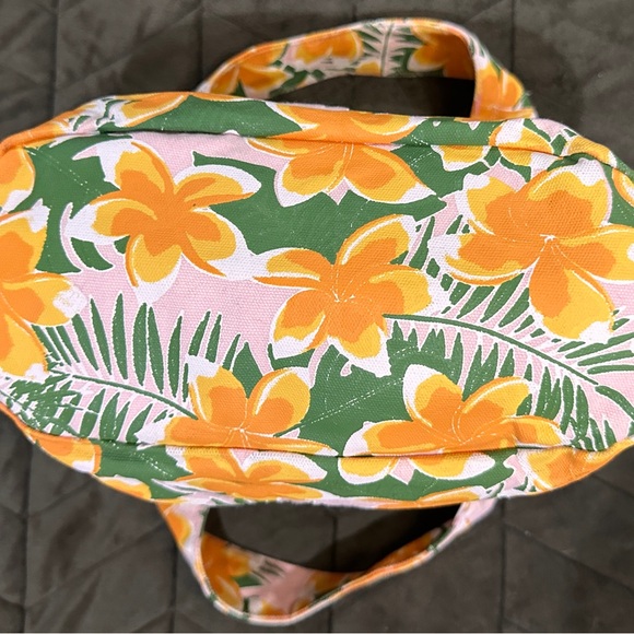 Kahiko Small Classy Floral Print Handbag Tote Orange Green White Zipper Closure - Picture 7 of 16